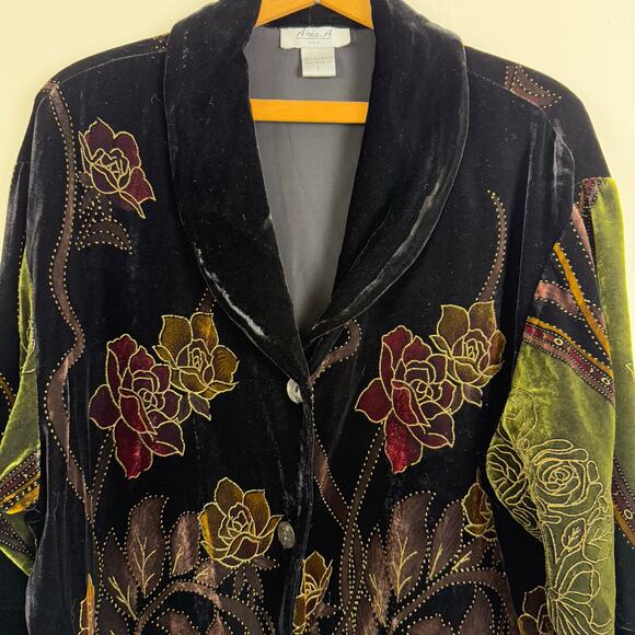 Vintage 90s Aria A Women Velvet Jacket Top Large Whimsigoth Indie Fairy Grunge - Picture 2 of 7